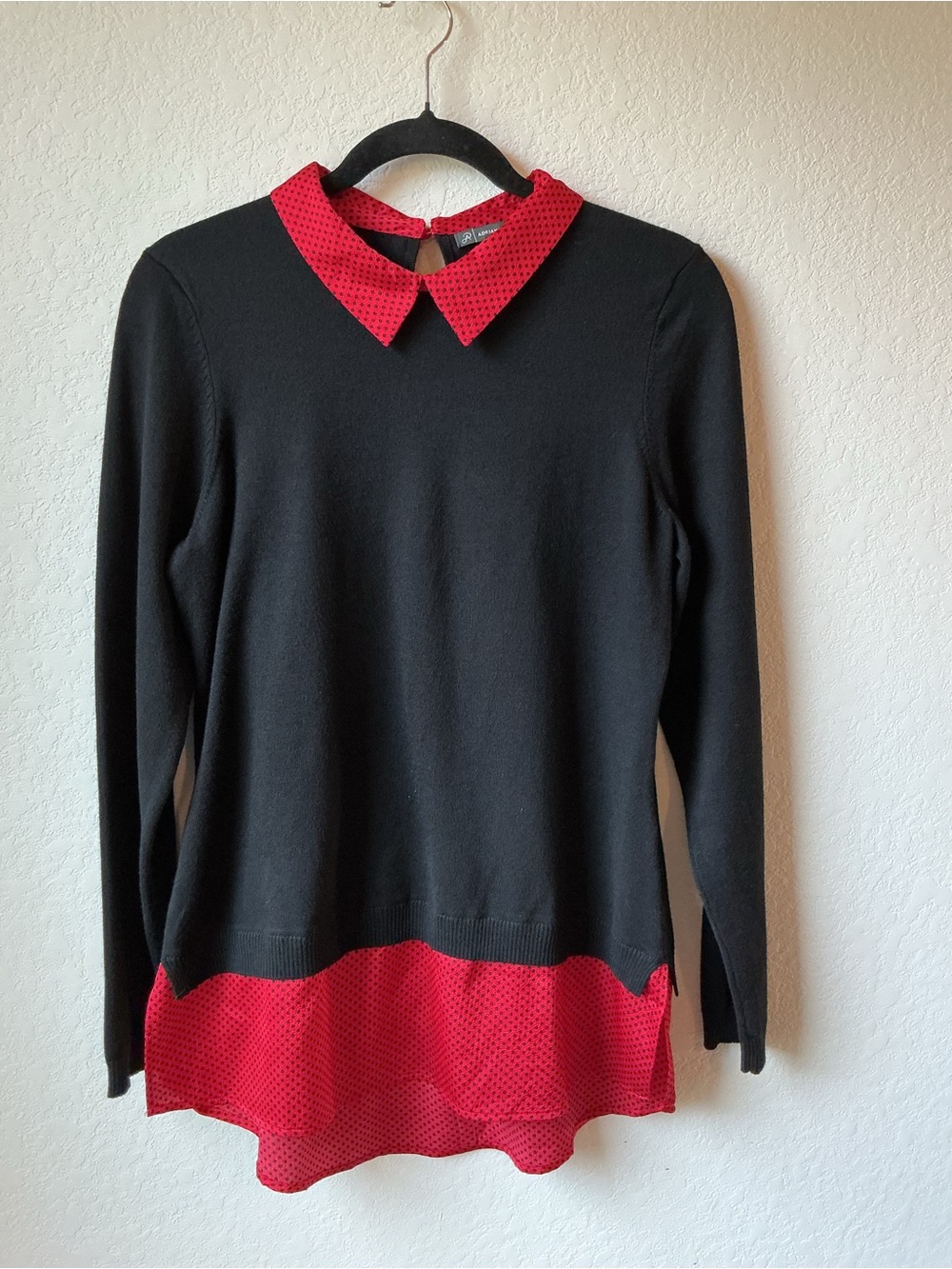 Adrianna Papell Black Red Polka Dot Sweater M